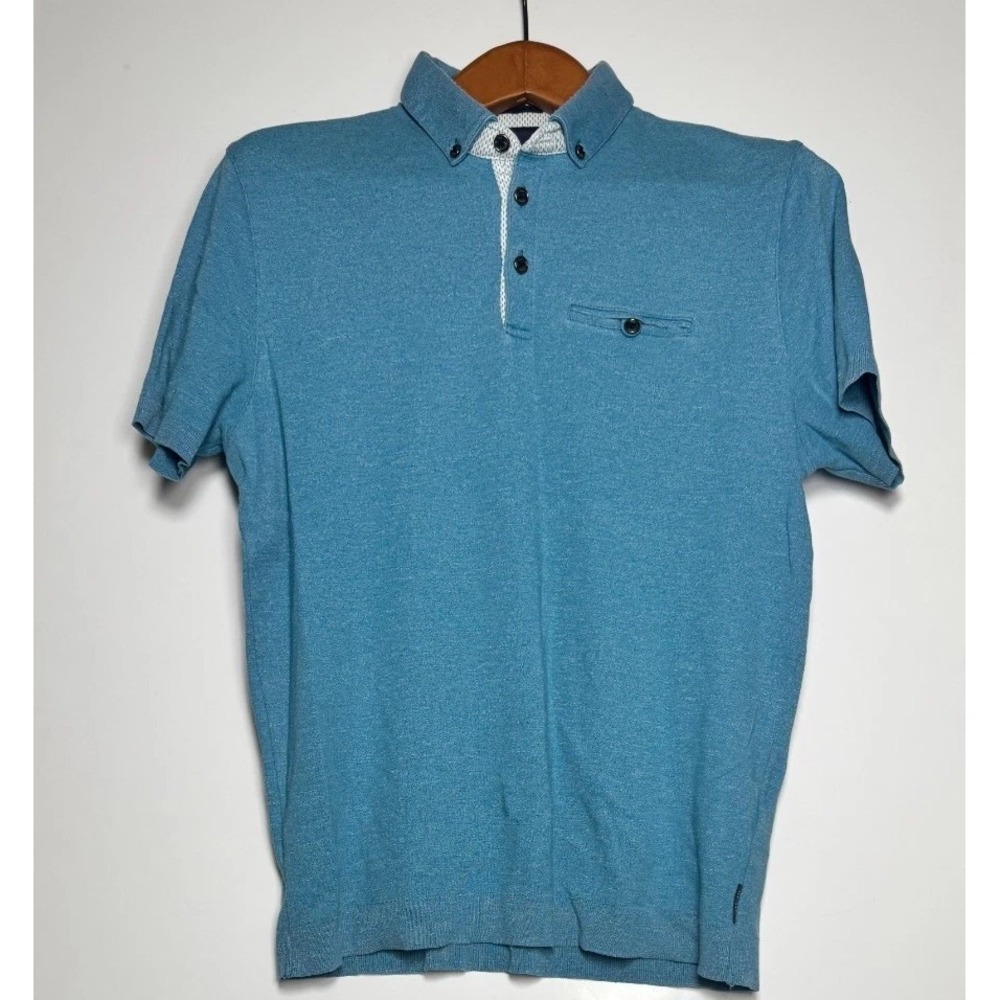 Ted Baker London Polo Shirt Mens 5 (XL) Heather Blue Textured Knit Golf Tennis